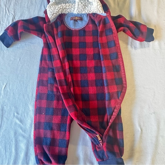 7 for all mankind - Cozy Red and Black Plaid Kids One Piece Bunting bag/romper - Picture 7 of 7